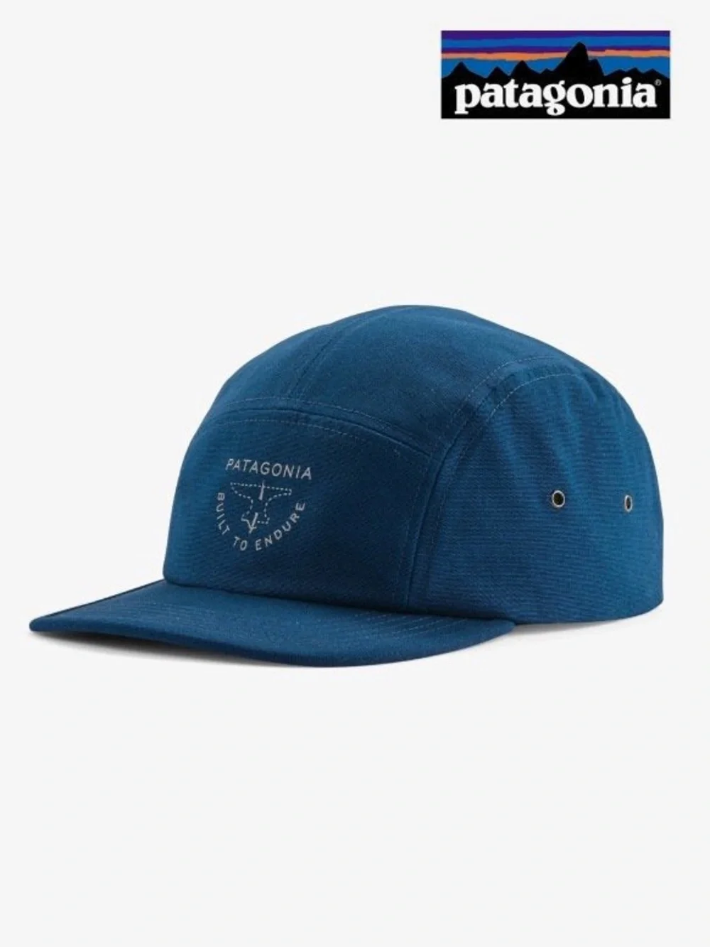 Patagonia 🌊 Graphic Maclure Hat Cap Strapback 5 Panel “Built To Endure” Blue